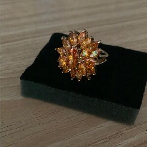 Orange Citrine Marquise Cluster Ring, size 6